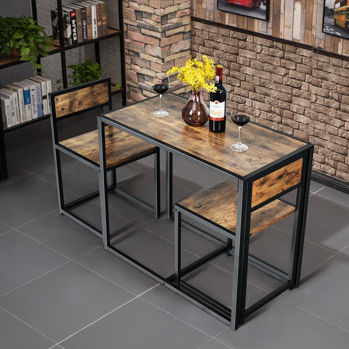 Conjunto Mesa Compacta e 2 Cadeiras Metal Madeira Pequenos Espaços — foto 4