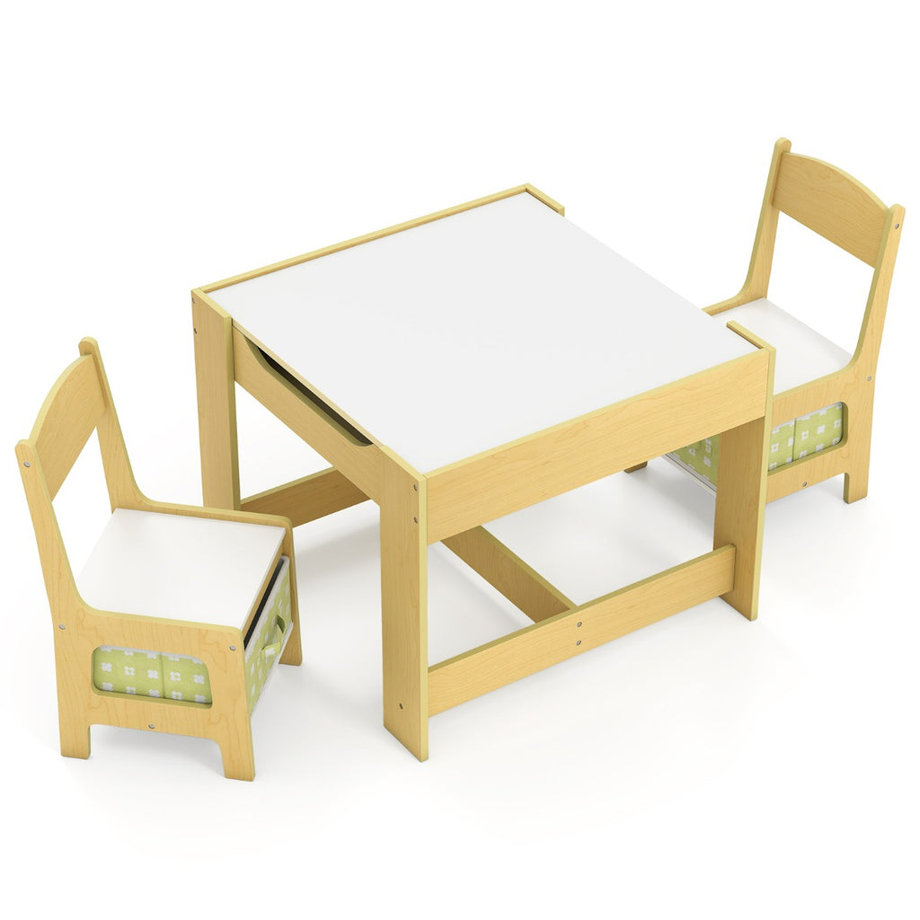 Conjunto Mesa e 2 Cadeiras Infantis em Madeira com Caixas de Arrumação Verde — foto 2