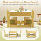 Conjunto Mesa e 2 Cadeiras Infantis em Madeira com Caixas de Arrumação Verde — foto 5