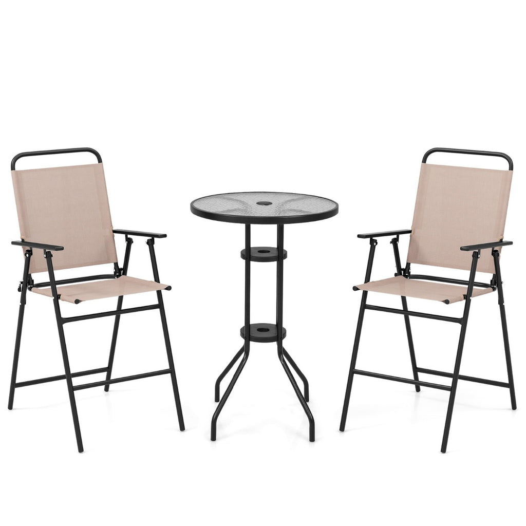 Conjunto Mesa e 2 Cadeiras Terraço - Mesa Vidro Temperado e Cadeiras Dobráveis Jardim Exterior Bege — foto 2