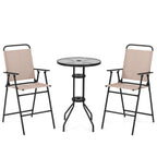 Conjunto Mesa e 2 Cadeiras Terraço - Mesa Vidro Temperado e Cadeiras Dobráveis Jardim Exterior Bege — foto 2