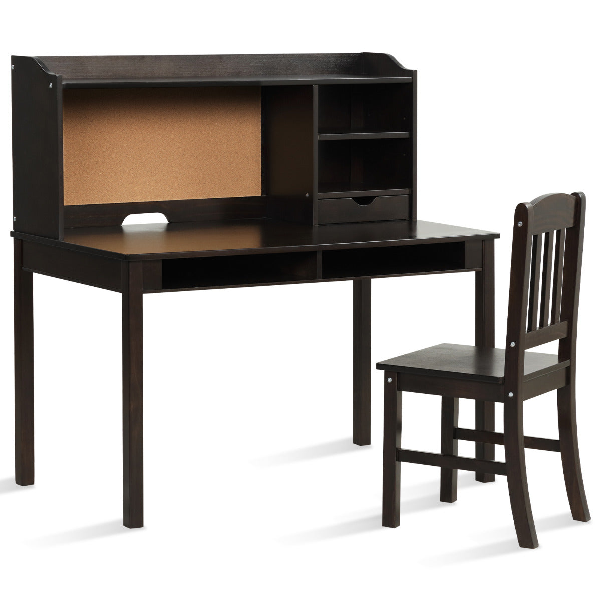 Conjunto Mesa e Cadeira Infantil com Gavetas e Prateleiras - Escritório Criança Castanho — foto 2