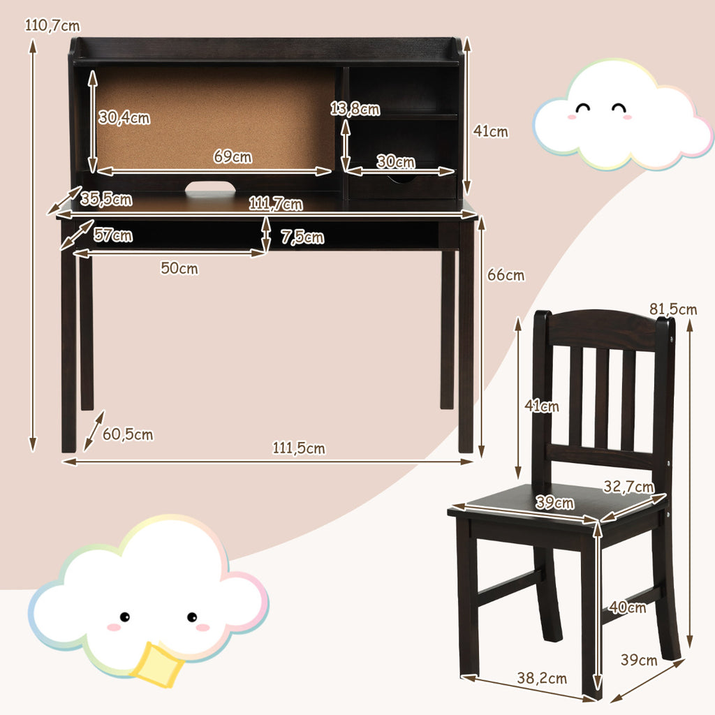 Conjunto Mesa e Cadeira Infantil com Gavetas e Prateleiras - Escritório Criança Castanho — foto 3