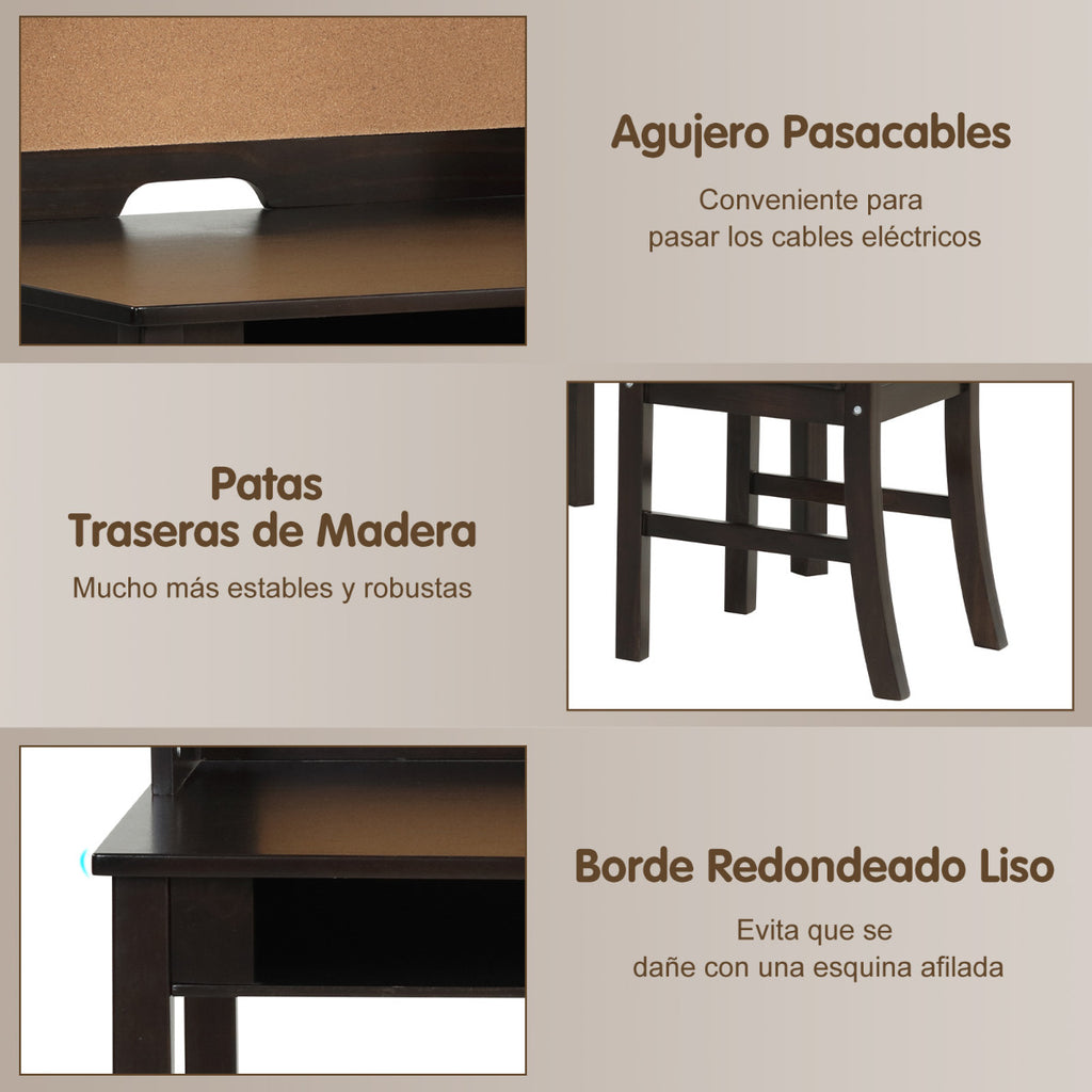 Conjunto Mesa e Cadeira Infantil com Gavetas e Prateleiras - Escritório Criança Castanho — foto 6