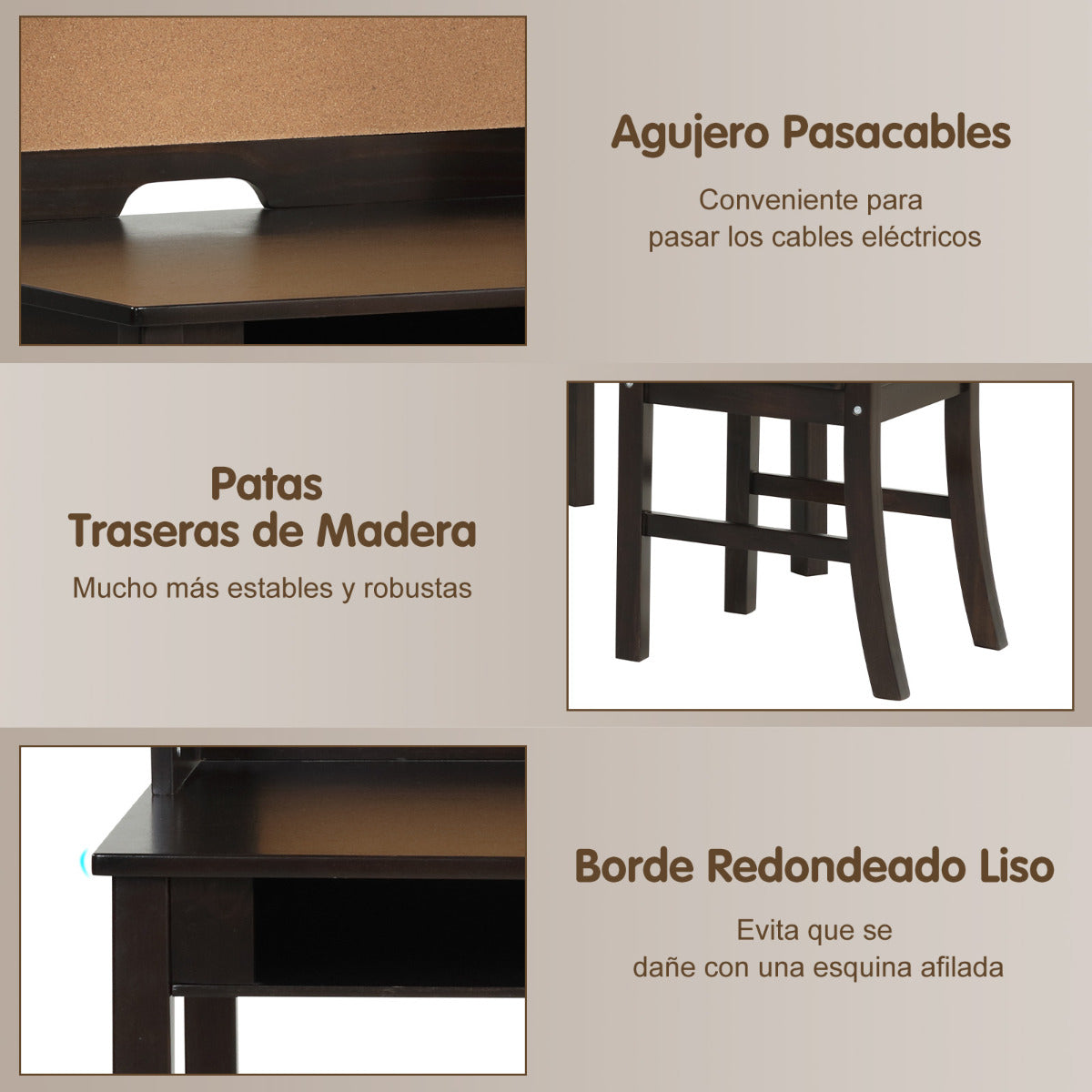 Conjunto Mesa e Cadeira Infantil com Gavetas e Prateleiras - Escritório Criança Castanho — foto 6