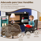 Conjunto Mesa e Cadeira Infantil com Gavetas e Prateleiras - Escritório Criança Castanho — foto 7