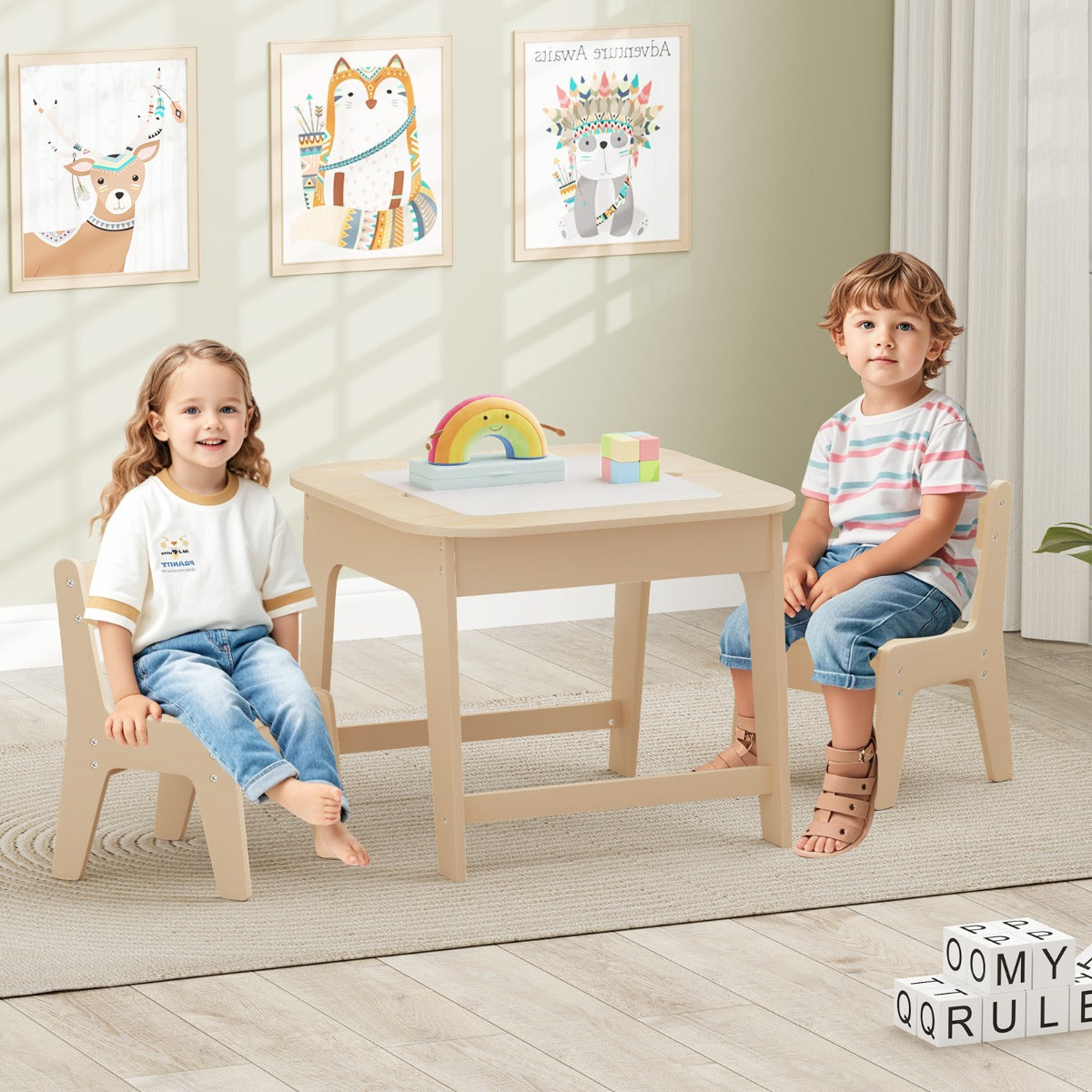 Conjunto Mesa e Cadeiras Infantis com Quadro Duplo Face e Arrumação — foto 1