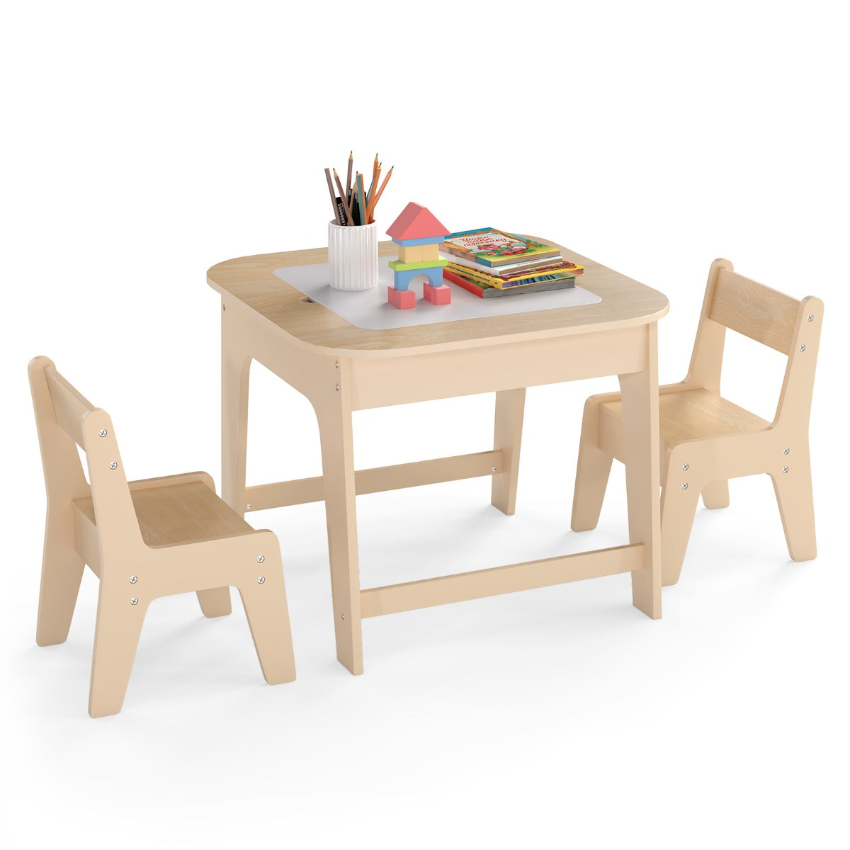Conjunto Mesa e Cadeiras Infantis com Quadro Duplo Face e Arrumação — foto 2