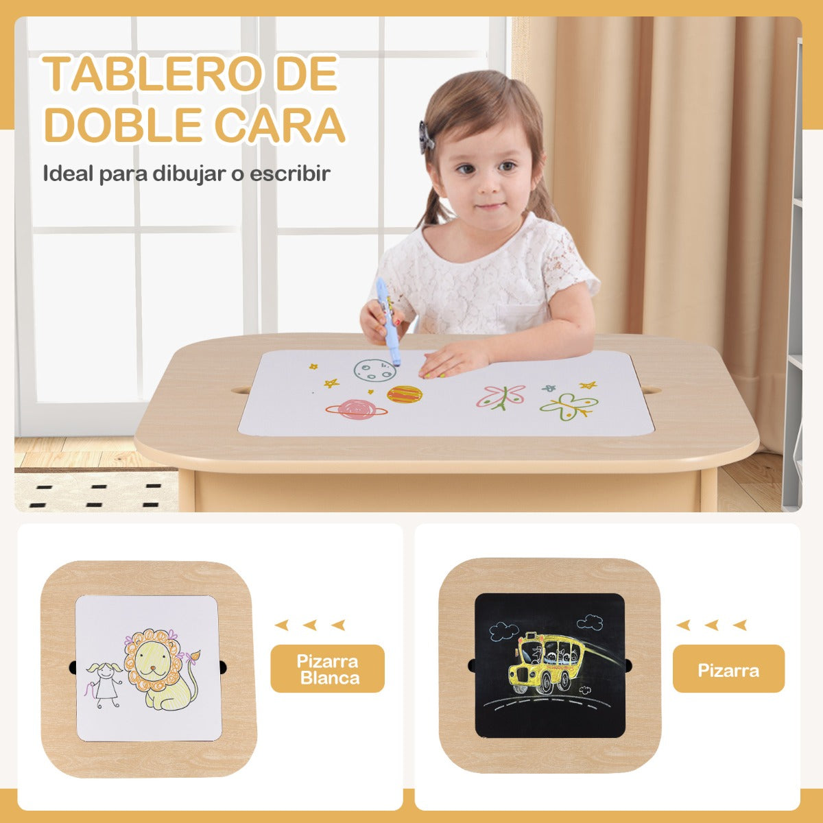 Conjunto Mesa e Cadeiras Infantis com Quadro Duplo Face e Arrumação — foto 6