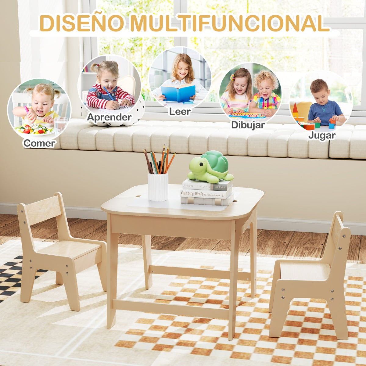 Conjunto Mesa e Cadeiras Infantis com Quadro Duplo Face e Arrumação — foto 9