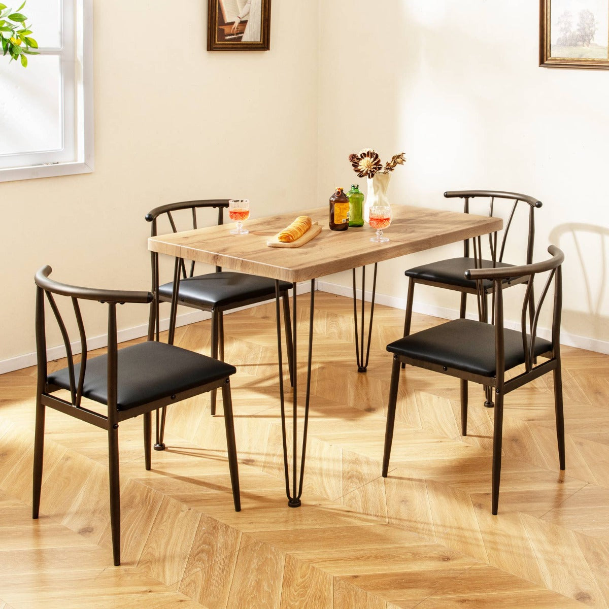 Conjunto Mesa Jantar 5 Peças Mesa Rectangular Industrial com 4 Cadeiras Assento Estofado — foto 4