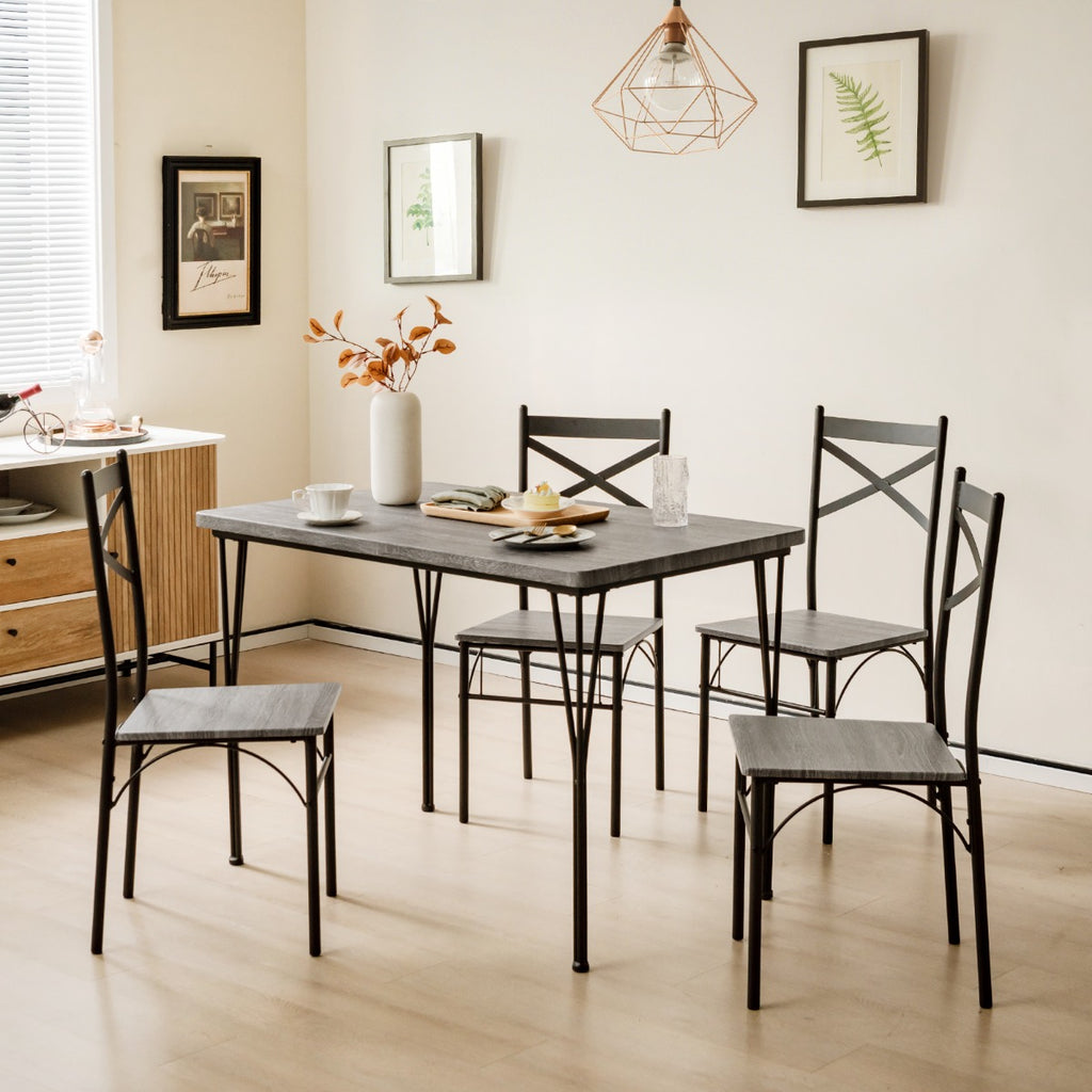 Conjunto Mesa Jantar 5 Peças Retangular Moderna com 4 Cadeiras Metal Cinza para Cozinha — foto 1