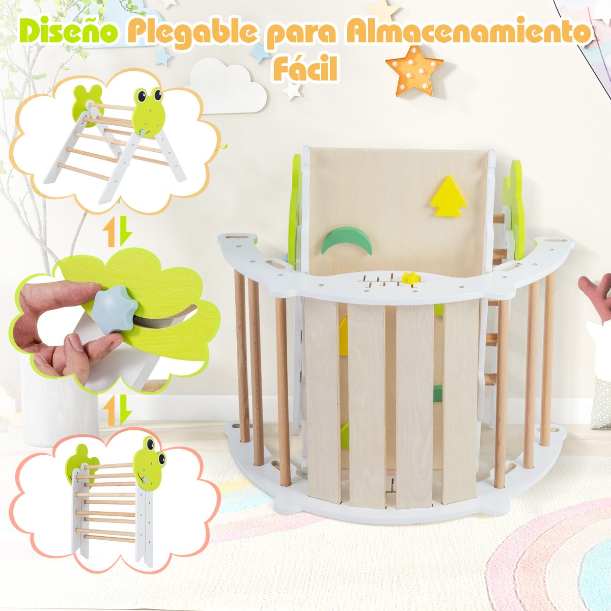 Conjunto Triangular 7 em 1 Escalada Madeira com Rampa, Escada e Arco Montessori — foto 10