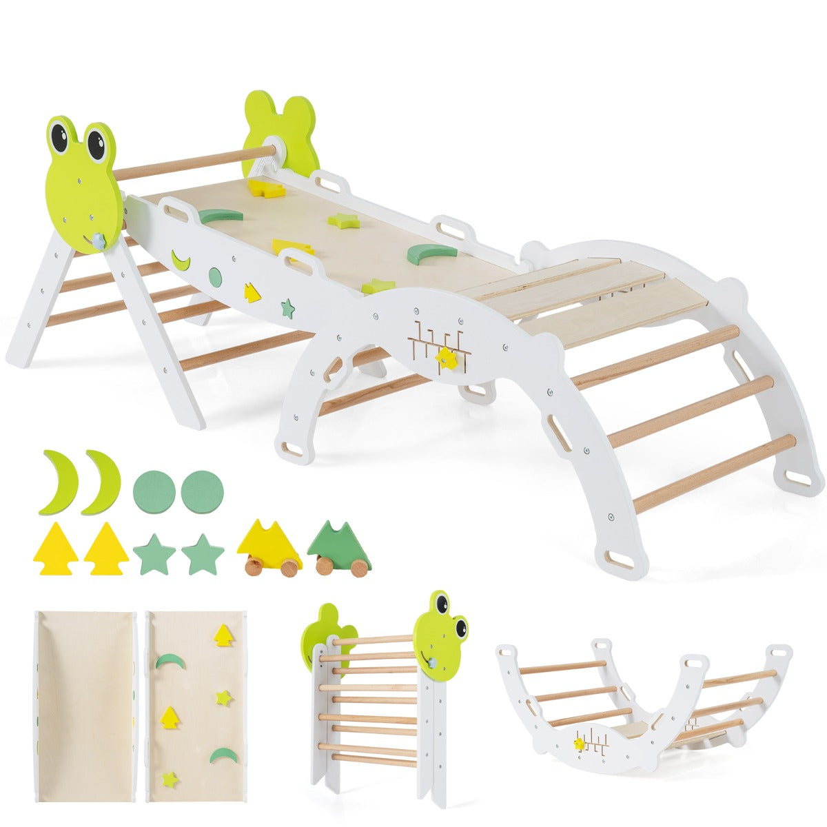 Conjunto Triangular 7 em 1 Escalada Madeira com Rampa, Escada e Arco Montessori — foto 2