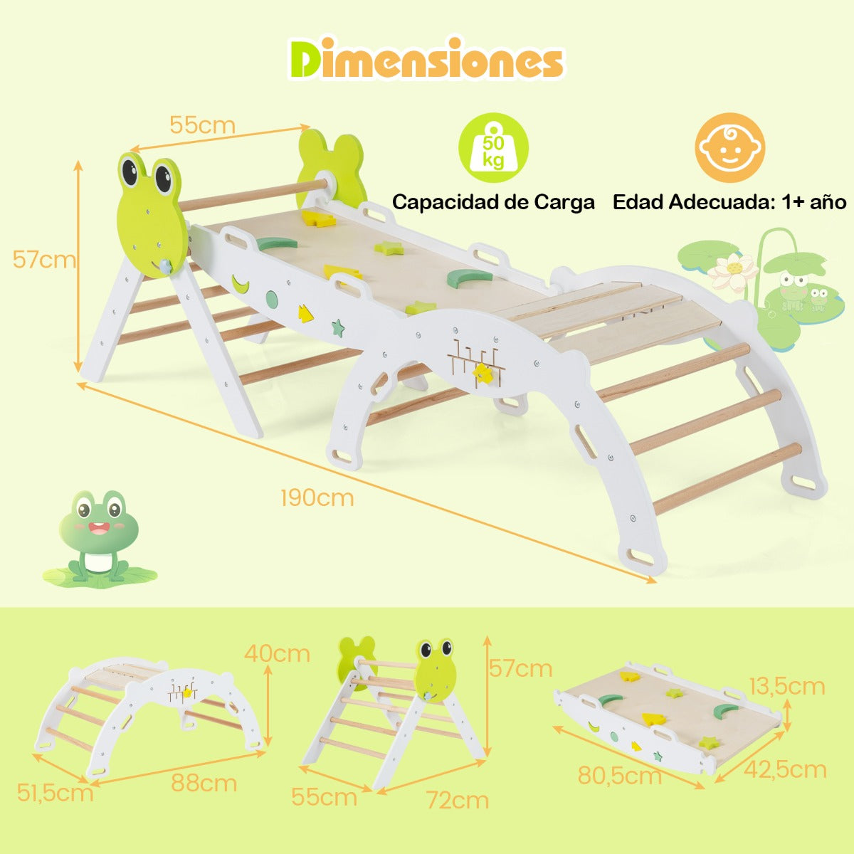 Conjunto Triangular 7 em 1 Escalada Madeira com Rampa, Escada e Arco Montessori — foto 3