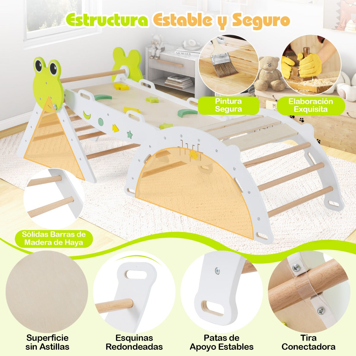 Conjunto Triangular 7 em 1 Escalada Madeira com Rampa, Escada e Arco Montessori — foto 6