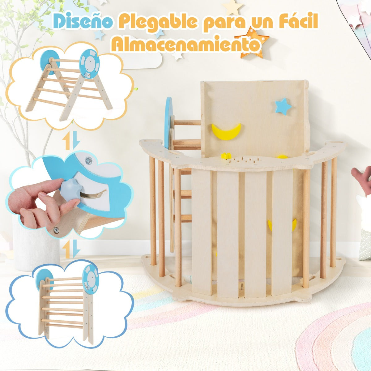 Conjunto Triangular 8 em 1 Brinquedos de Escalada para Bebés com Rampa Escada e Arco Montessori em Madeira — foto 7