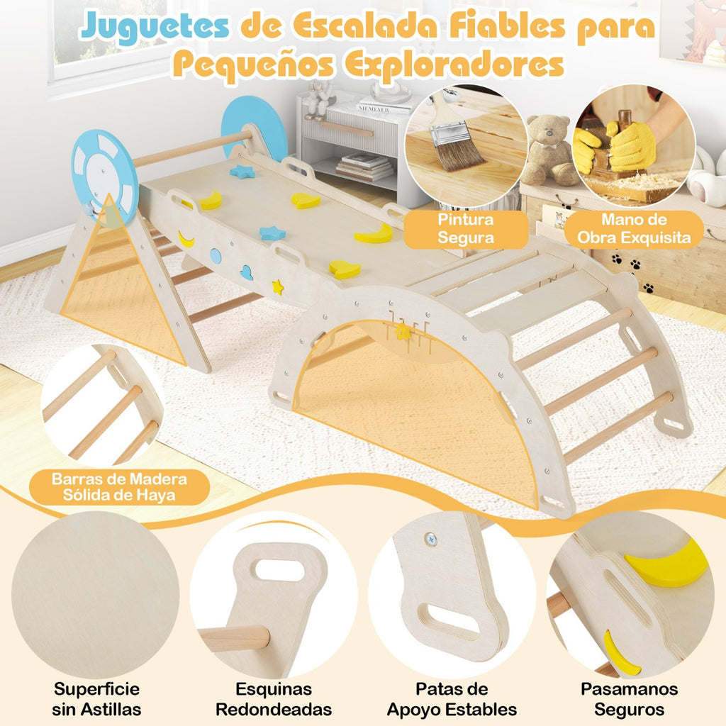 Conjunto Triangular 8 em 1 Brinquedos de Escalada para Bebés com Rampa Escada e Arco Montessori em Madeira — foto 8