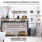 Consola com 2 Níveis Mesa Auxiliar com Repisa Aberta e Compartimentos em Aço Castanho — foto 6