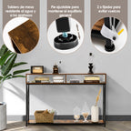 Consola com 2 Níveis Mesa Auxiliar com Repisa Aberta e Compartimentos em Aço Castanho — foto 7