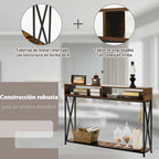 Consola com 2 Níveis Mesa Auxiliar com Repisa Aberta e Compartimentos em Aço Castanho — foto 8