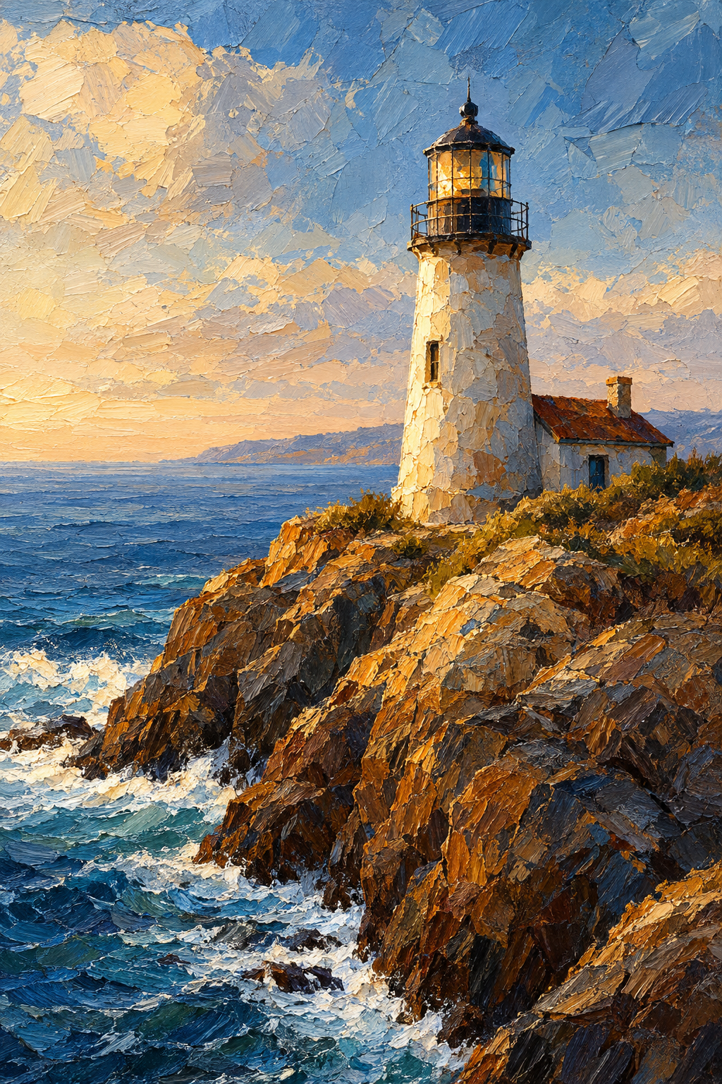 Farol · Pintura a óleo · Quadro de costa e oceano — costa-farol-oleo_ver