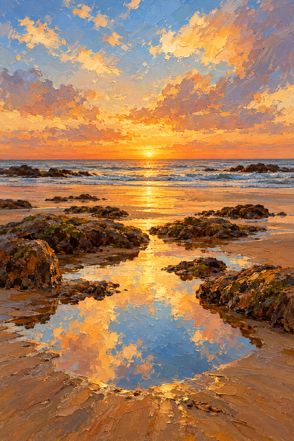 Maré baixa · Pintura a óleo · Quadro de costa e oceano — costa-mare-baixa-oleo_ver