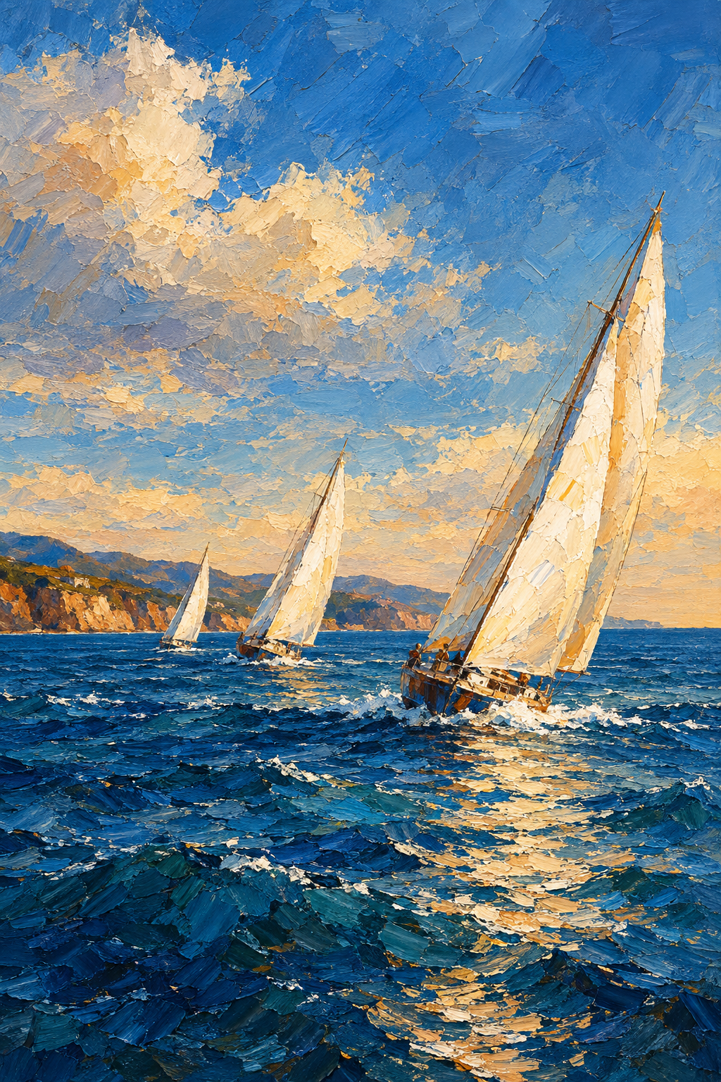 Regata · Pintura a óleo · Quadro de costa e oceano — costa-regata-oleo_ver