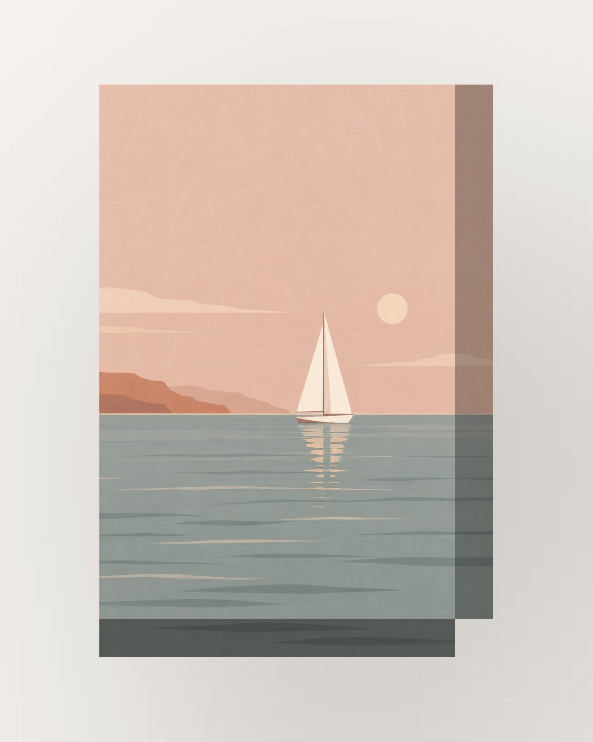 Veleiro · Minimalista · Quadro de costa e oceano — acabamento:thick