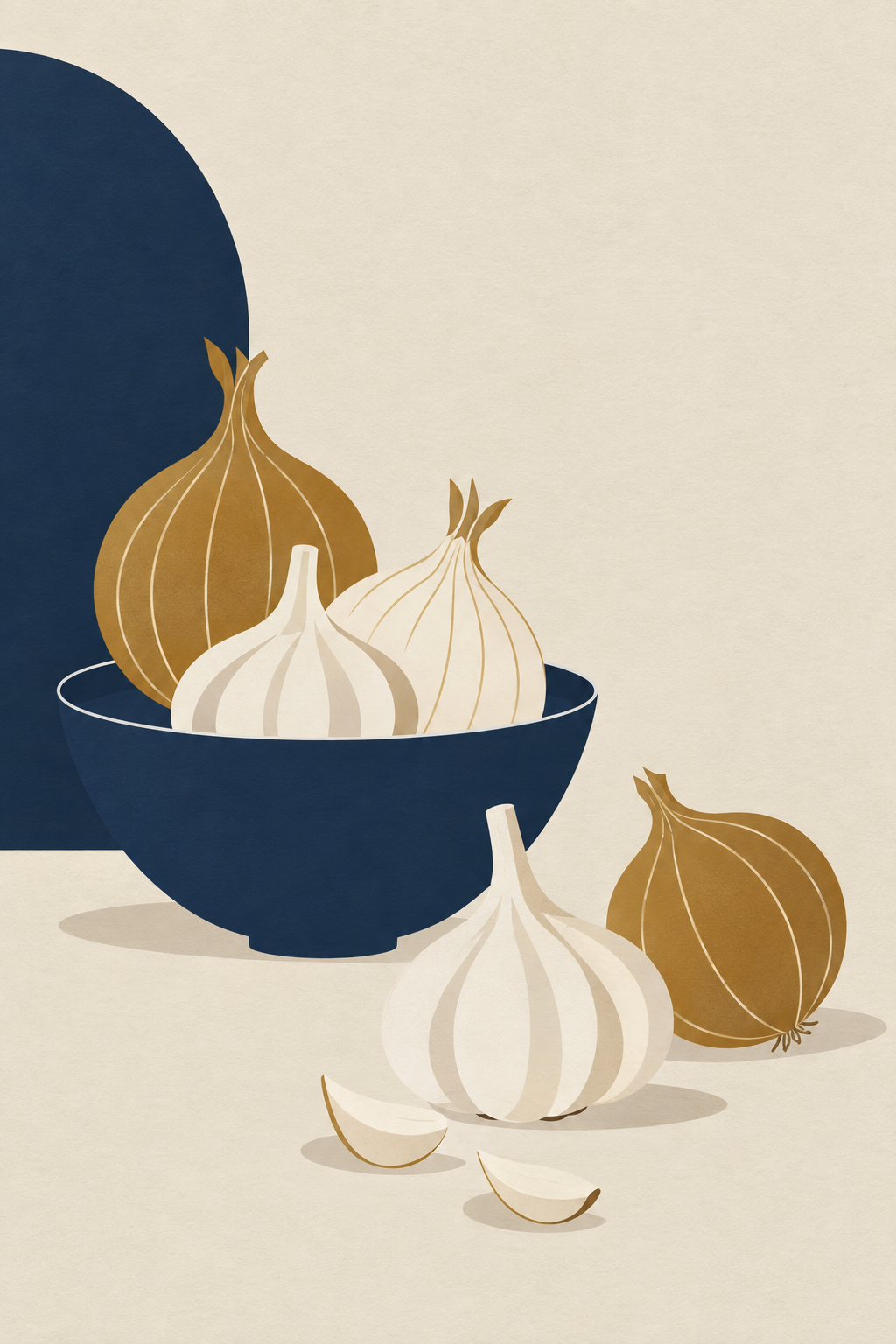 Alhos e cebolas · Minimalista · Quadro para cozinha — cozinha-alhos-e-cebolas-minimal_ver