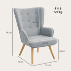 Poltrona de Sala em Tecido Bouclette Poltrona Capitonê e Acolchoada com Pés em Madeira 71x74x96 cm Cinza Claro — foto 2