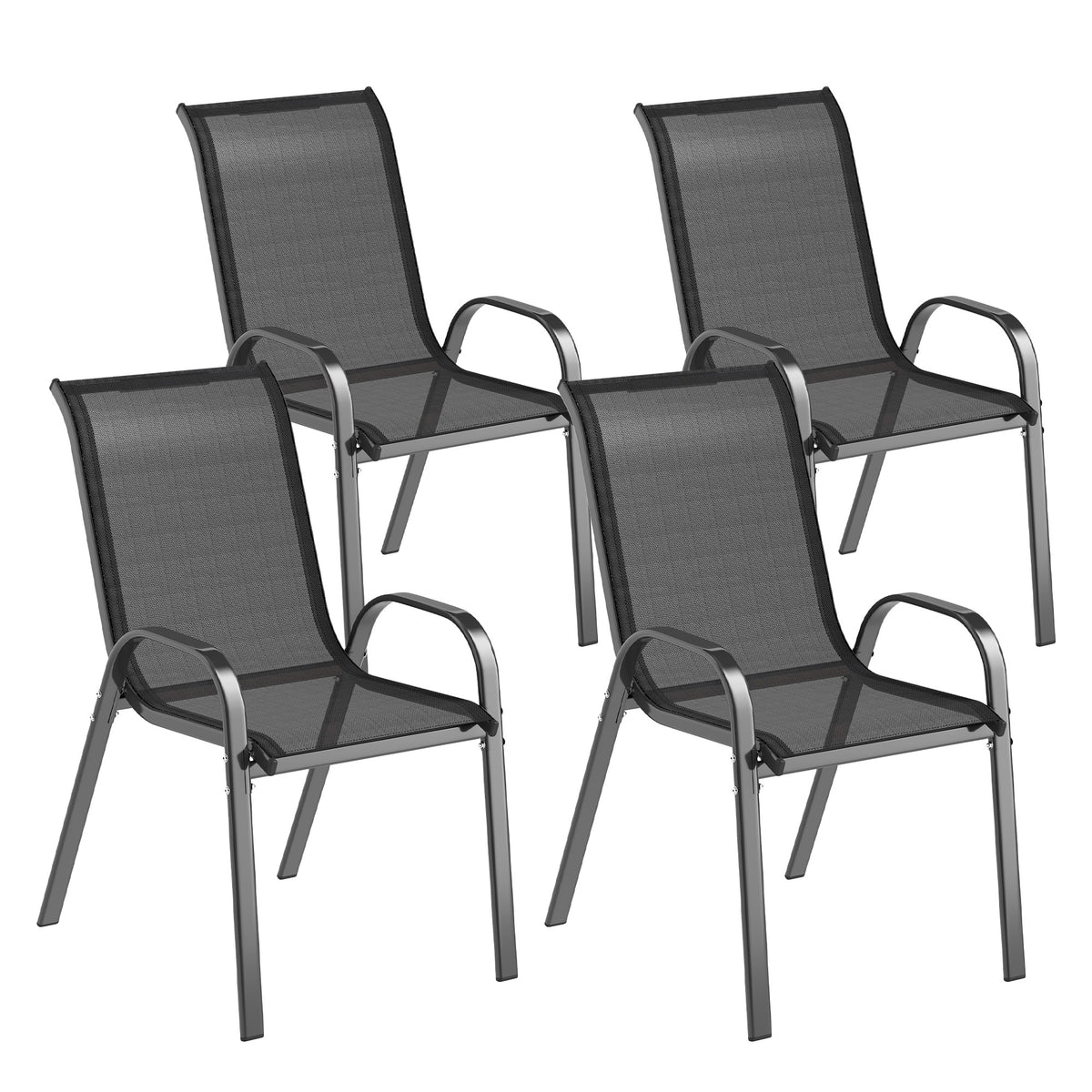 Conjunto de 4 Cadeiras de Jardim Cadeiras de Exterior Empilháveis Cadeiras de Jardim com Tecido Respirável Estrutura de Aço Apoio para os Braços e Encosto 54x71x93 cm Preto — foto 1