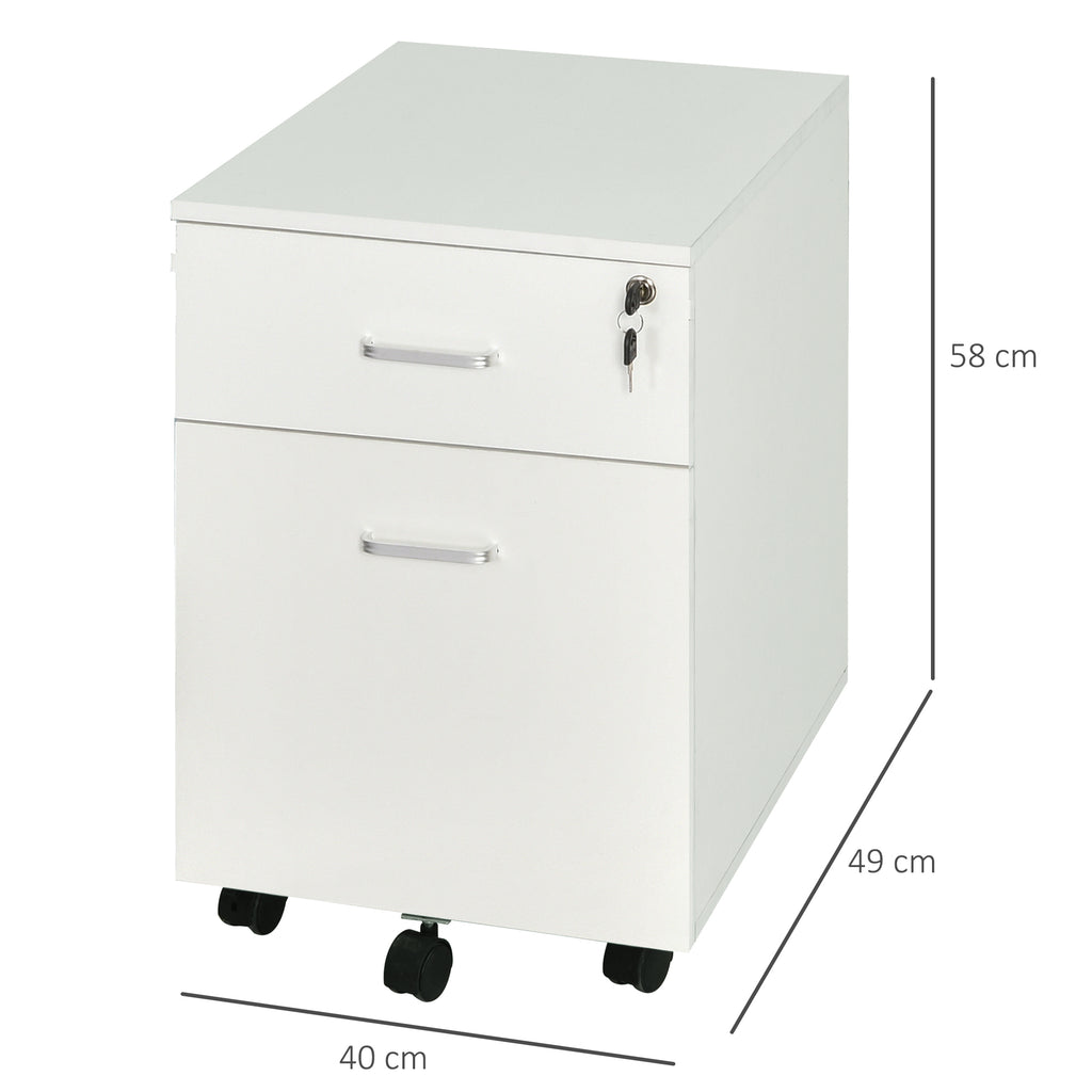 Bloco de Gavetas de Madeira Móvel para Arquivos para Escritório com 2 Gavetas 5 Rodas e 2 Travões para Escritório Secretaria Casa 40x49x58 cm Branco — foto 3