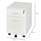 Bloco de Gavetas de Madeira Móvel para Arquivos para Escritório com 2 Gavetas 5 Rodas e 2 Travões para Escritório Secretaria Casa 40x49x58 cm Branco — foto 3