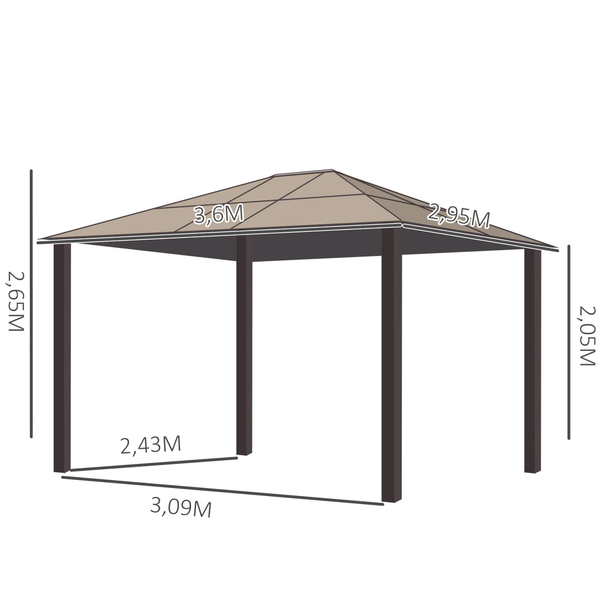 Pérgola para Jardim 3x3,6m Pérgola para Exterior Anti UV Teto de Policarbonato e Mosquiteira Integrada Bege e Marrom — foto 3