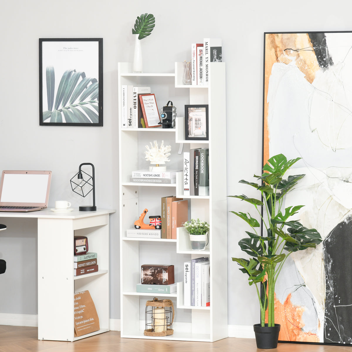 Estante de 6 Níveis Estante Vertical de Forma Irregular Sistema Anti-tombamento de Design Moderno 60x21x162,5 cm Branco — foto 2