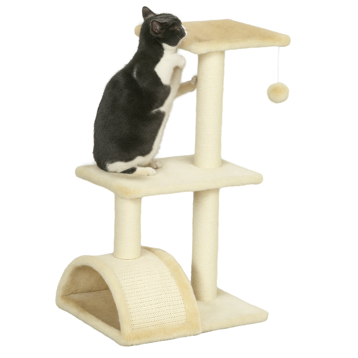 Arranhador para Gatos Médio Arranhador para Gatos de 3 Níveis Torre para Gatos com Postes de Sisal Placa para Arranhar e Bola Suspensa Creme — foto 1