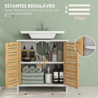 Móvel para Lavatório Móvel Sob Lavatório Moderno com Portas Magnéticas de Bambu e Estante Ajustável 60x30x60 cm Branco e Madeira — foto 5