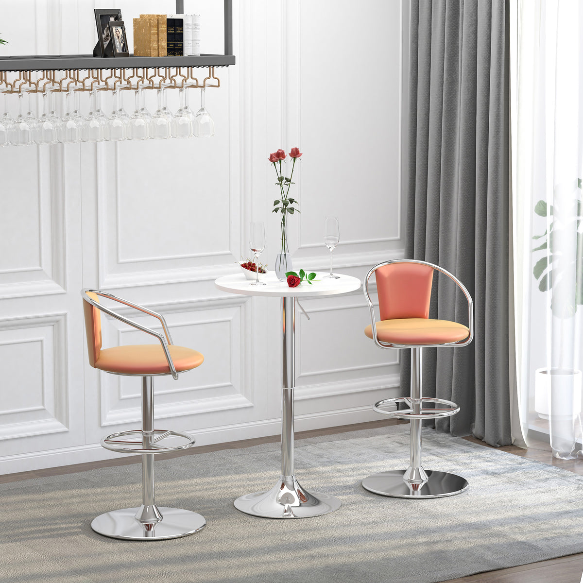 Mesa de bar ajustável em altura com base redonda e antideslizante para cozinha sala de jantar Ø60x69-93 cm Branco — foto 2