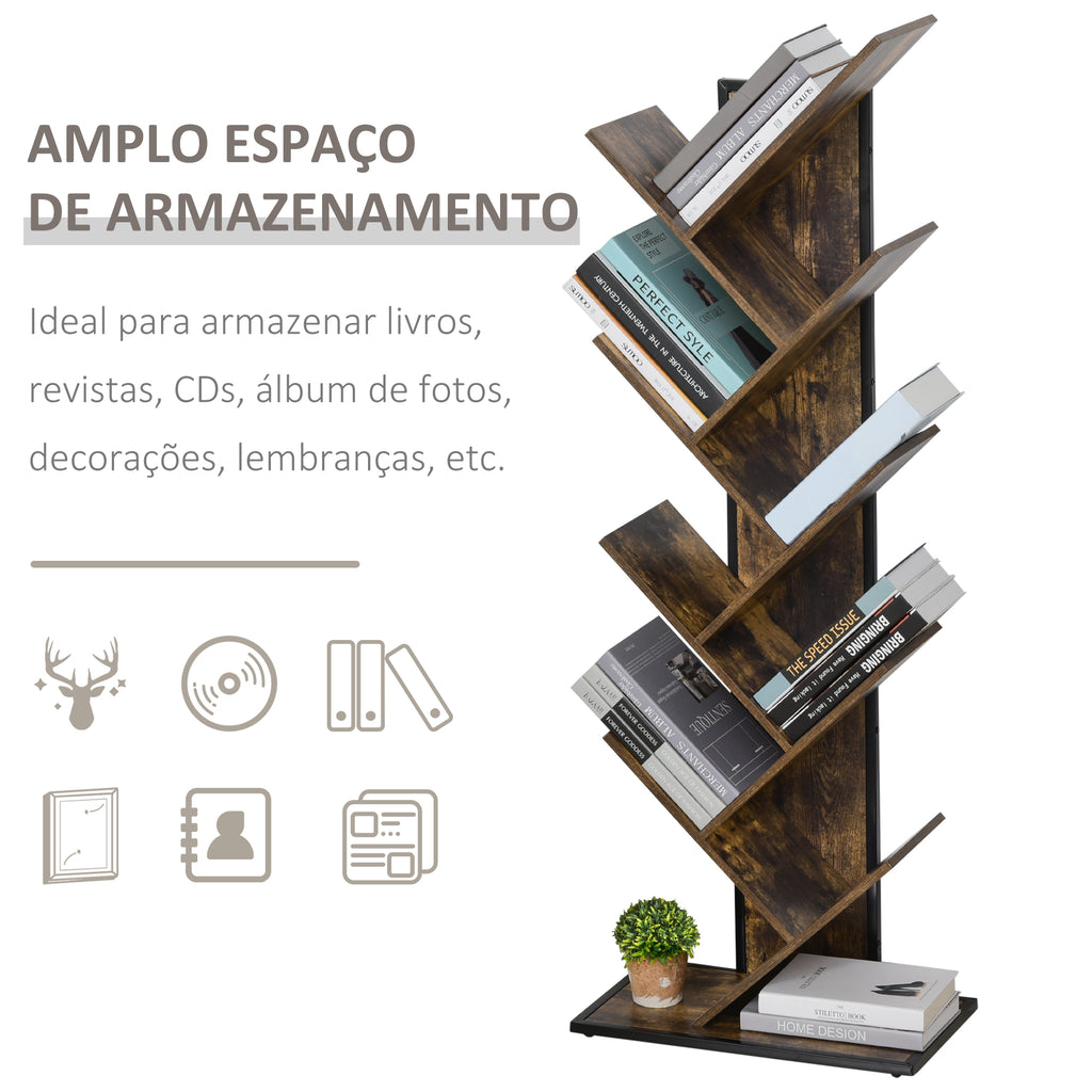 Estante em forma de árvore com prateleiras em 8 níveis robusto 50x28x142cm marrom — foto 4