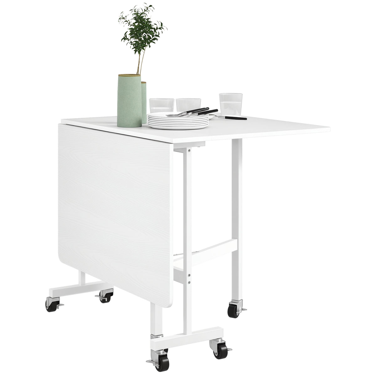 Mesa Dobrável de Cozinha para 4-6 Pessoas Mesa de Sala de Jantar Dobrável com Rodas e Laterais Dobráveis Mesa para Cozinha 120x80x73 cm Branco — foto 1