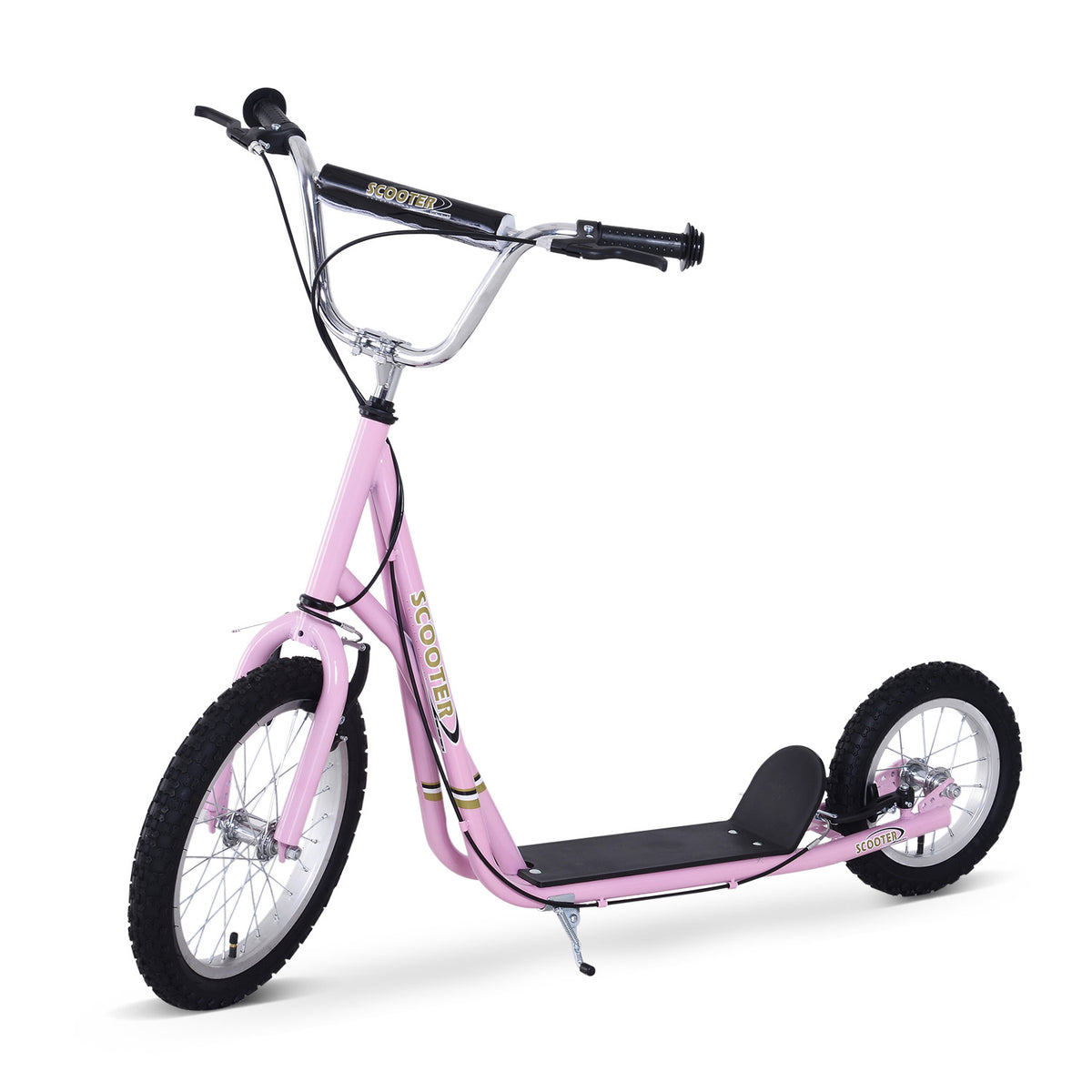 Trotinete para Crianças acima de 5 anos Scooter de 2 Rodas Grandes com Duplo Freio e Guidão Ajustável em Altura Adolecentes Adultos 125x58x92-100cm Rosa — foto 1
