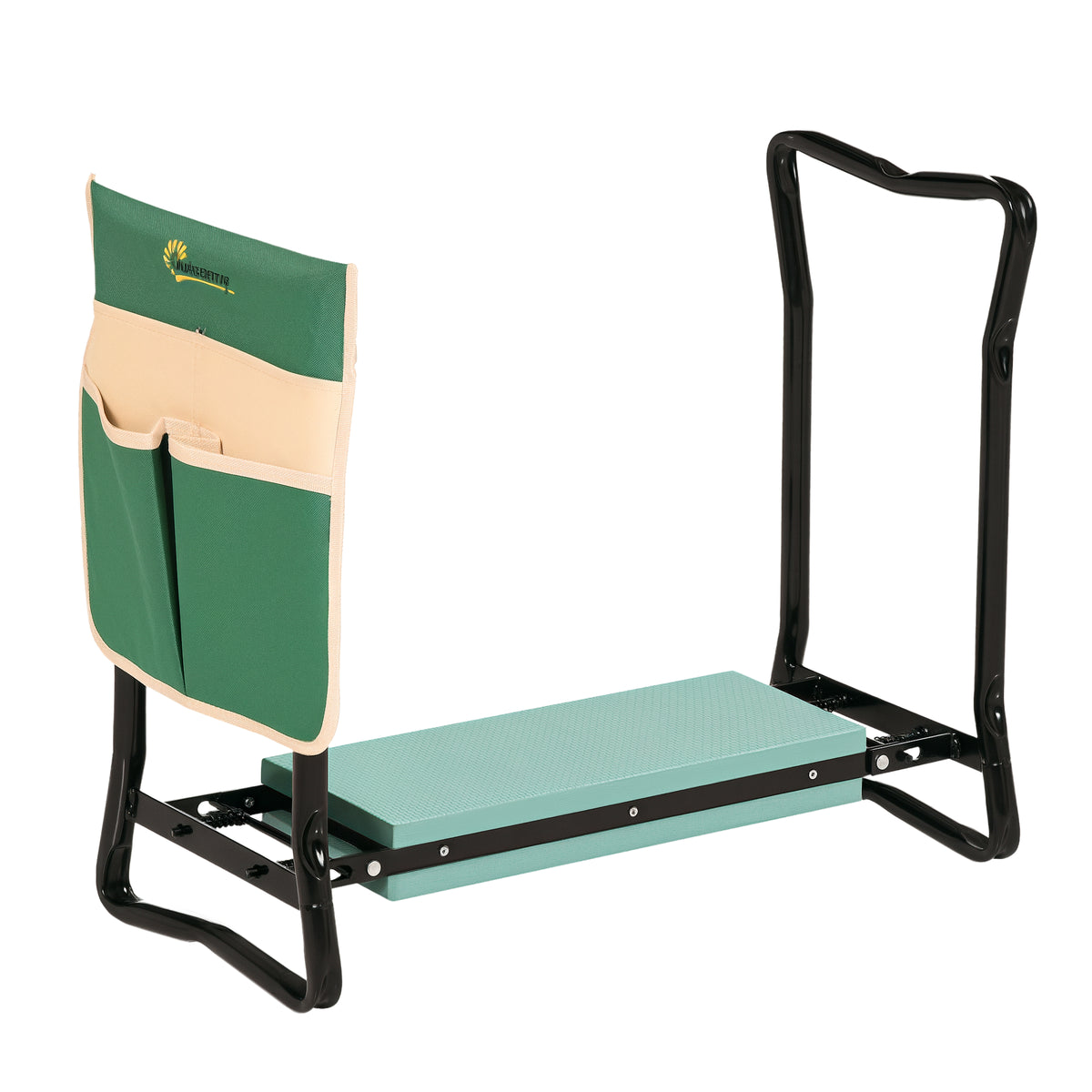 Banco de Jardim Dobrável com Bolsa para Ferramentas Almofada de Proteção para Joelhos Assento de Jardim com Joelheira Altura Ajustável 58x28x49cm Verde e Preto — foto 1