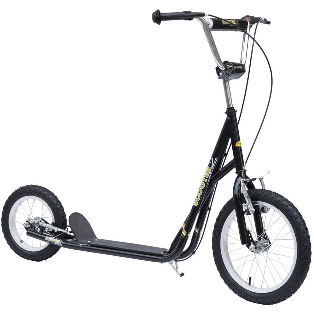 Trotinete para Crianças acima de 5 anos Scooter de 2 Rodas Grandes com Duplo Freio e Guidão Ajustável em Altura Adolecentes Adultos 125x58x92-100cm Preto — foto 1