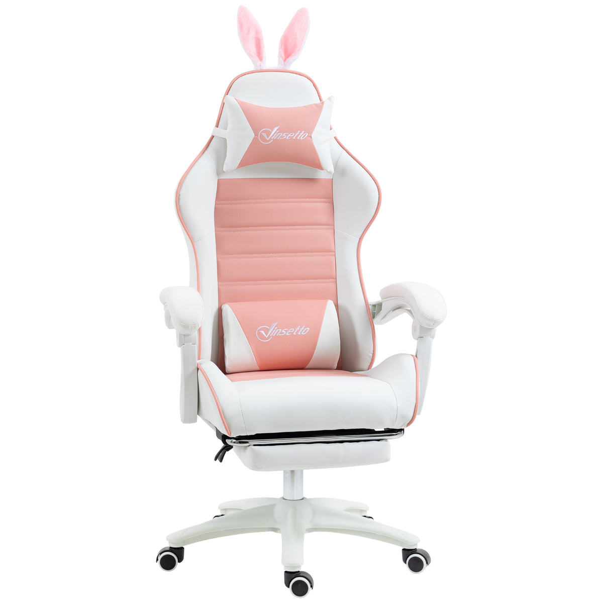 Cadeira Gaming Profissional Cadeira Gamer Giratória de Couro PU com Altura Ajustável Inclinável 135° Apoio para a Cabeça e Apoio para os Pés para Escritório 65x63x136-142 cm Rosa e Preto — foto 1