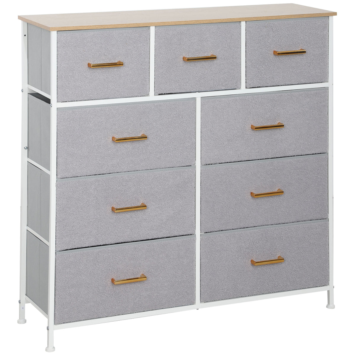 Cómoda com 9 Gavetas Estofada em Borreguito Cómoda de Tela com Estrutura de Aço Cómoda para Dormitório Corredor 100x30x99 cm Cinzento — foto 1
