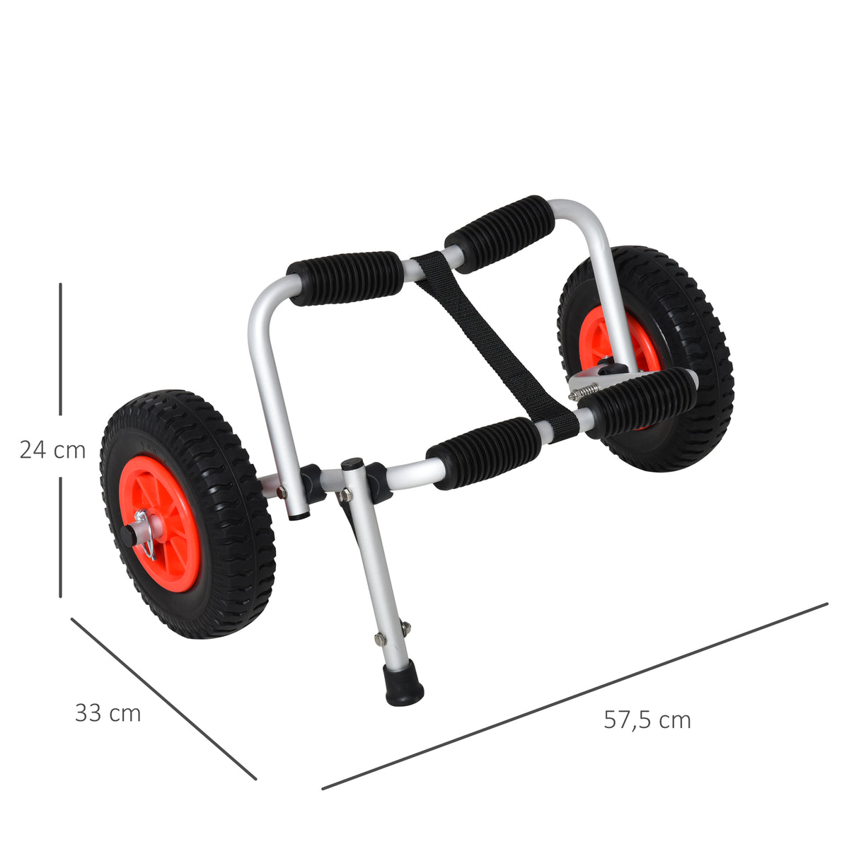 Carrinho de transporte dobrável para caiaque carga 75 kg de alumínio ajuste universal com rodas para barco canoa 57,5x33x24 cm prata — foto 3