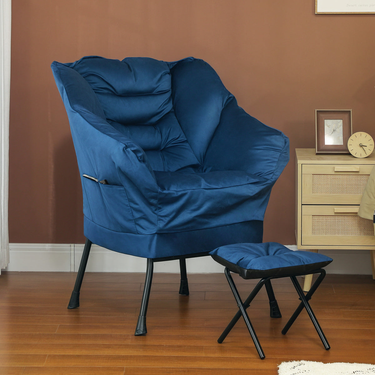 Poltrona Sala de Estar com Apoio para os Pés Poltrona Relax para Leitura com Bolsos Laterais e Pés de Aço para Sala de Estar Dormitório 80x78x100 cm Azul Escuro — foto 2