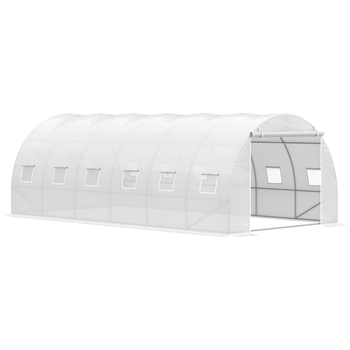 Estufa de Túnel 600x300x200cm com Porta Enrolável 12 Janelas Cobertura de PE 140g/m² e Metal Galvanizado para Cultivos de Plantas Verduras Branco — foto 1