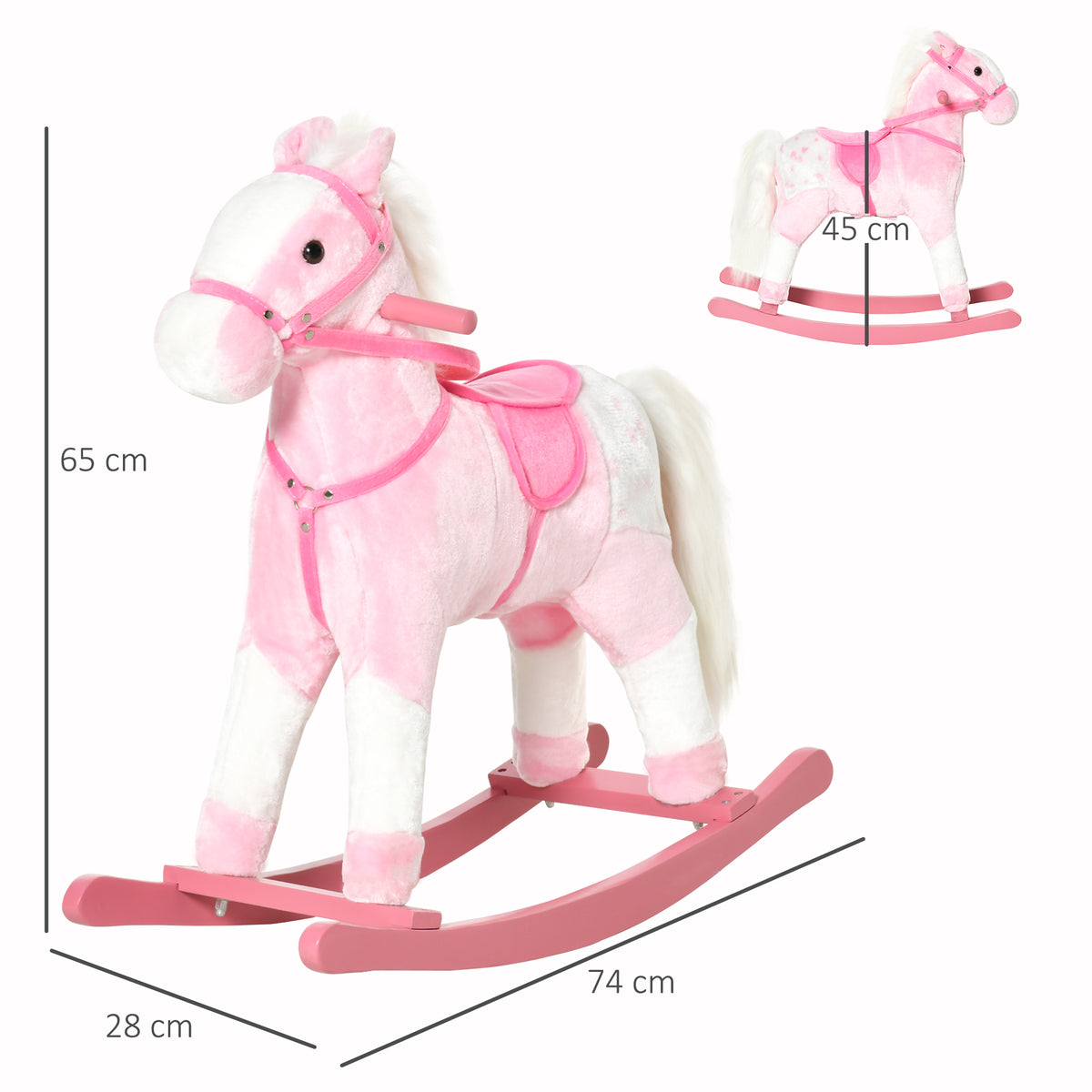 Cavalo Baloiço de Pelúcia para Crianças entre 3-6 Anos com Sons de Relincho 74x28x65 cm Rosa — foto 3